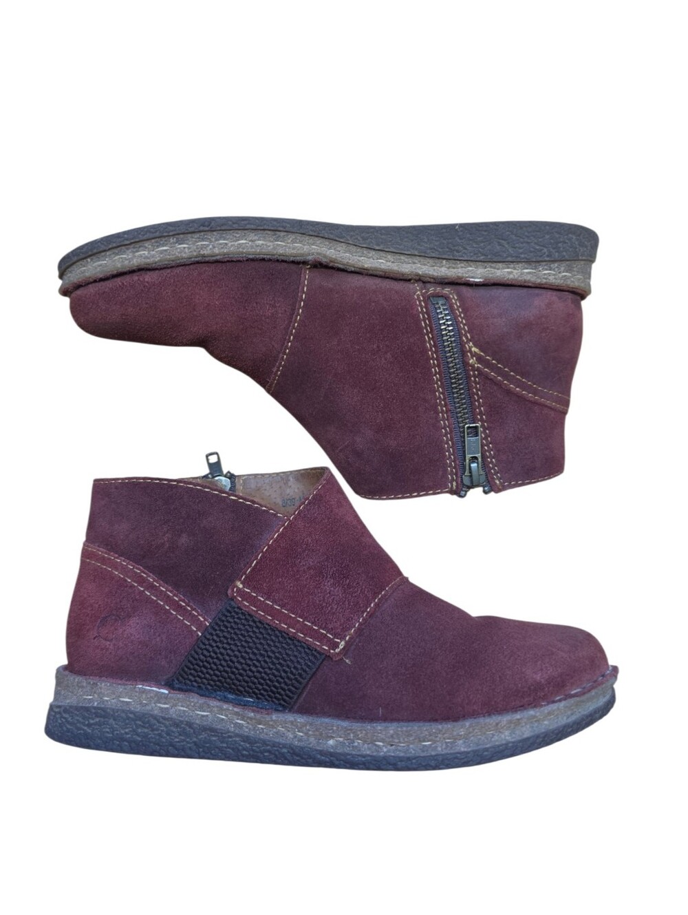 Born Tora Red Suede Ankle Boots Round Toe Side Zip 8